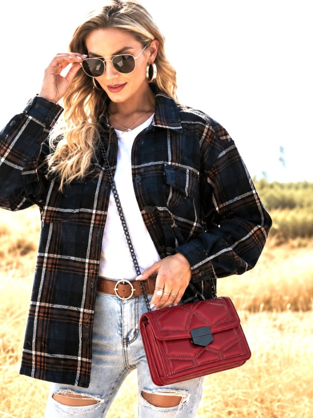 NEW - Wine Red Vegan Leather Bag with Silver Beaded Detail and Chain Strap